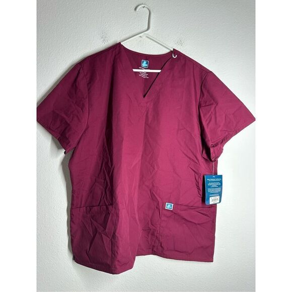 NWT Adar Scrubs Women’s Top Uniform Advantage V Neck Pocket Burgandy Size 2X - Picture 1 of 12